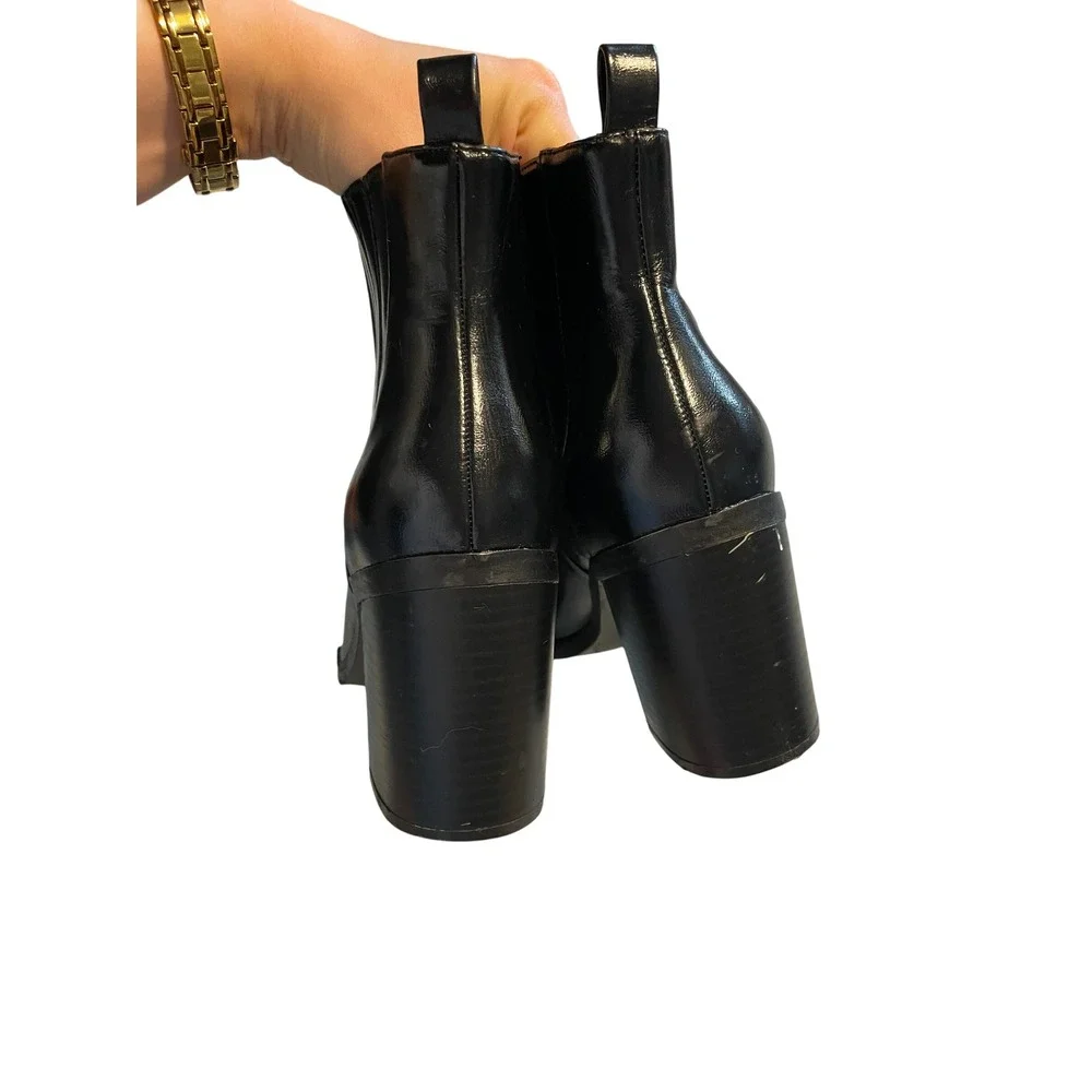 Black Pointed Toe Block Heel Ankle Boots Womens Size 8 Western Booties